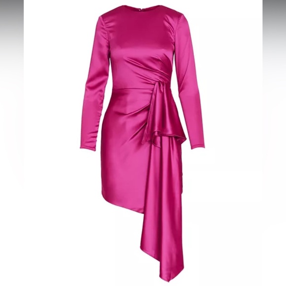 NWT Women's Ieena Asymmetrical Draped Long Sleeve Mini Dress by Mac Duggal - Picture 4 of 7